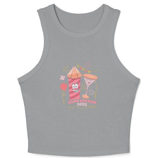 Wine Fireworks 2023 New Year Hello 2023 New Year Crop Tank Top