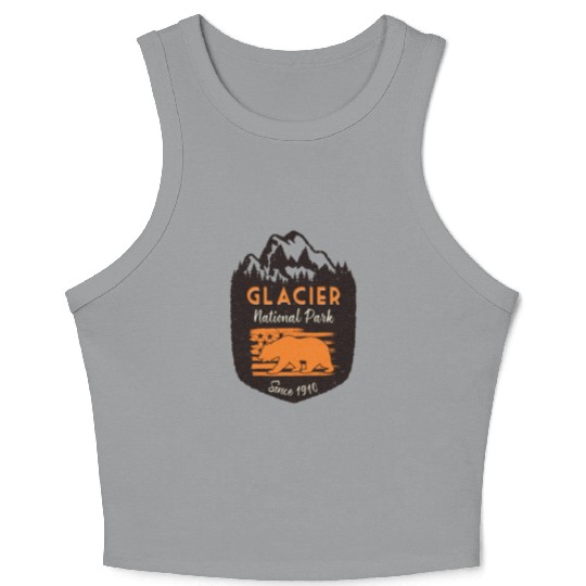Glacier National Park US Flag Grizzly Bear Crop Tank Top