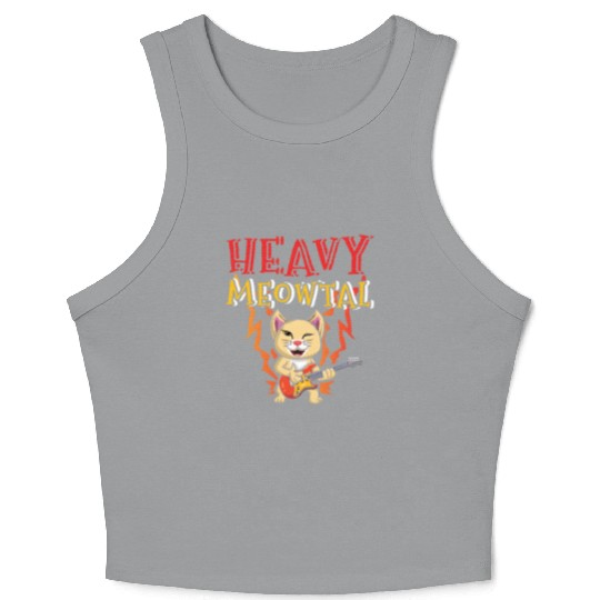 Kawaii Cat Heavy Meow Metal Music Lover Guitar Crop Tank Top