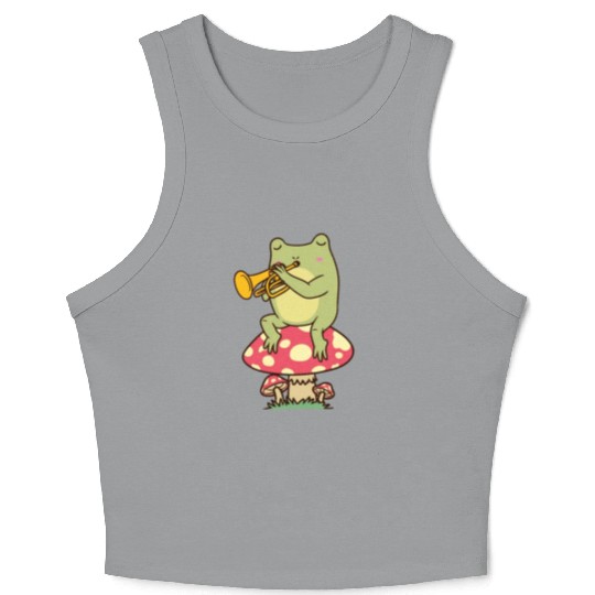 Frog On Mushroom Trumpeter Trumpet Player Crop Tank Top