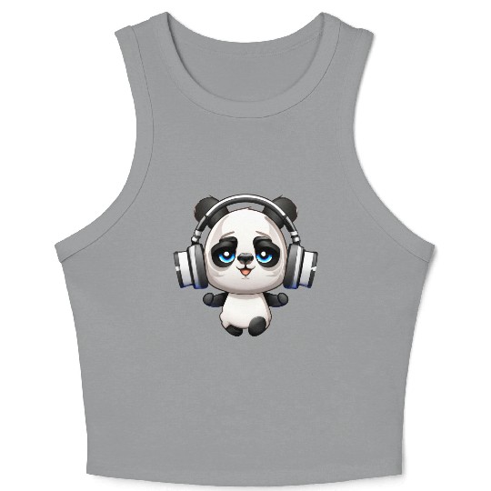 Cute Music Loving Panda Cartoon Crop Tank Top