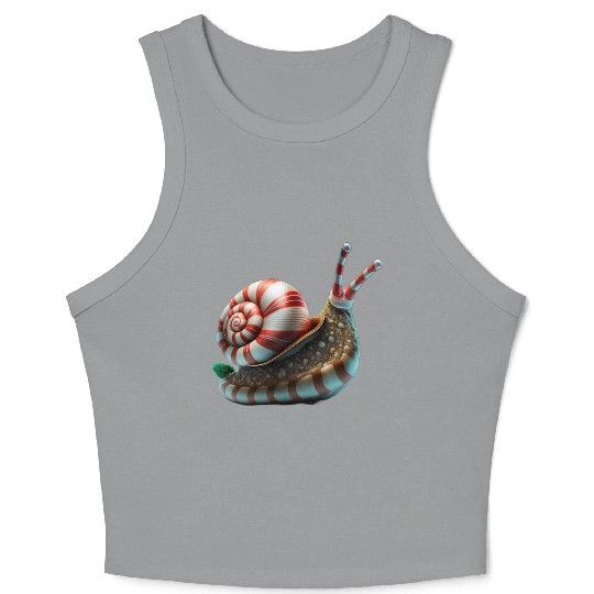 Candy Cane Christmas Snail in Red and white stripe Crop Tank Top