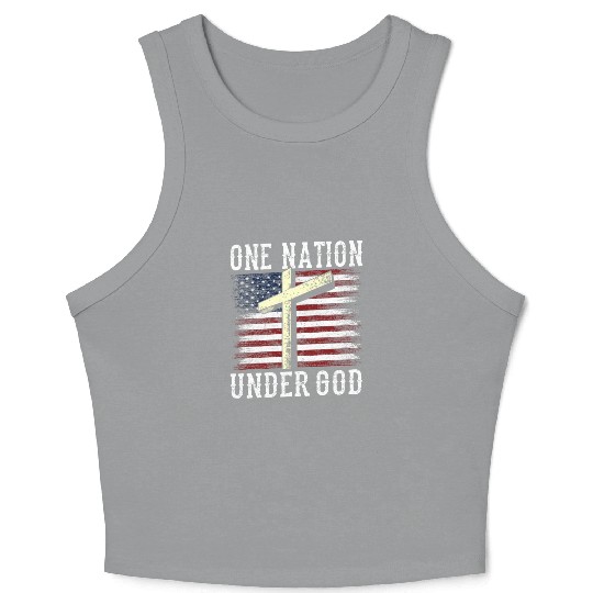One Nation Under God America US USA American Crop Tank Top