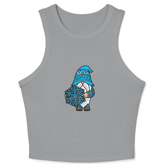 Blue Christmas Gnome Snowflake Winter Xmas Santa Crop Tank Top