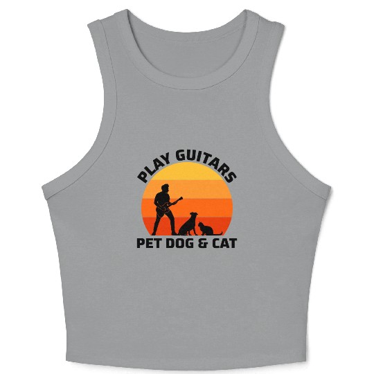 Bass Guitar Player Musician Bassist Cat Dog Animal Crop Tank Top