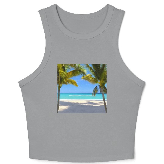 Palm trees on a quiet beach Crop Tank Top