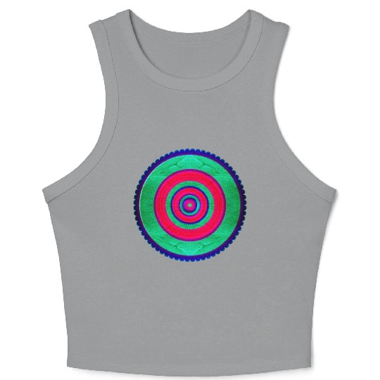 Green-Pink Circle Geometric Pattern Crop Tank Top