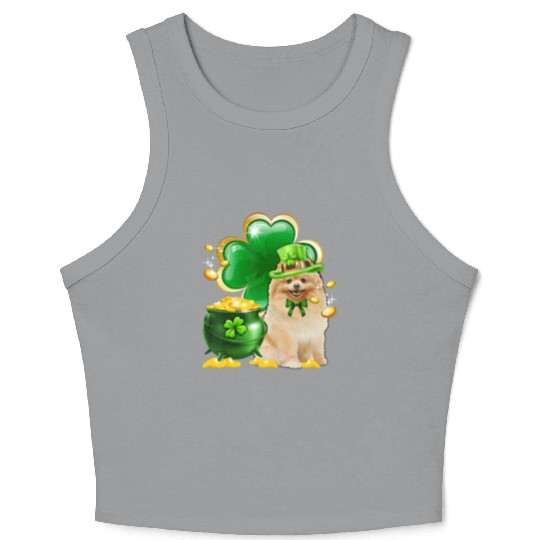 Pomeranian Dog Shamrock St Patricks Day Crop Tank Top