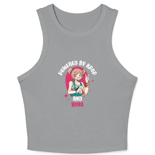 Powered By Kpop And Boba Funny Kpop Gift Crop Tank Top
