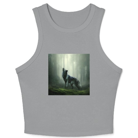 Howling wolf at midnight Crop Tank Top