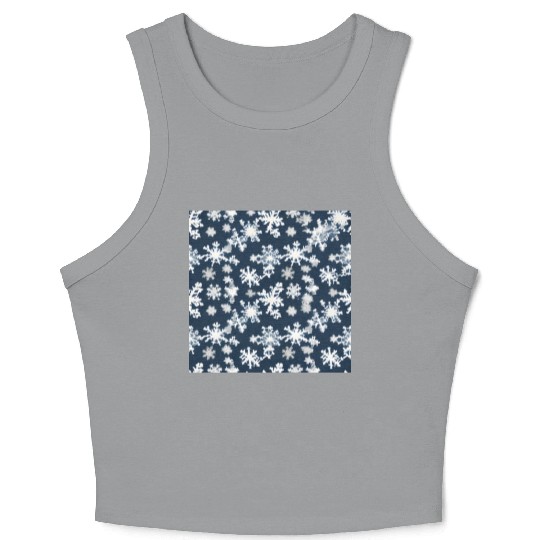 Snow pattern on navy blue background Crop Tank Top