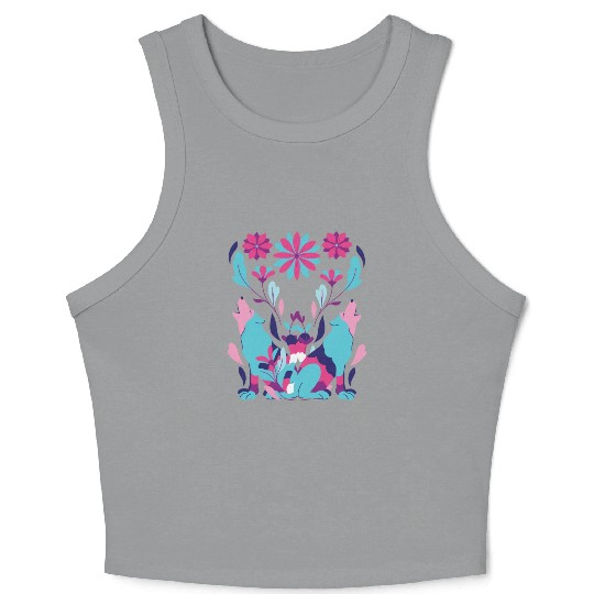 Two Wolves And Flowers Abstract Crop Tank Top