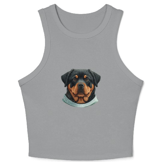 Festive Rottweiler in a Christmas Sweater Crop Tank Top