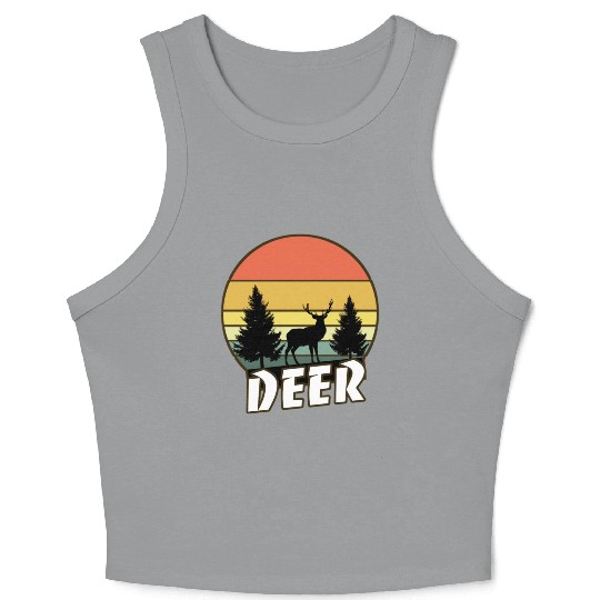 Deer funny sunset sunrise summer Gifts Crop Tank Top