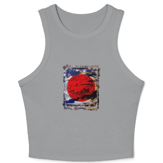Japan Flag Red Circle Blue Mountain Collage Art 74 Crop Tank Top