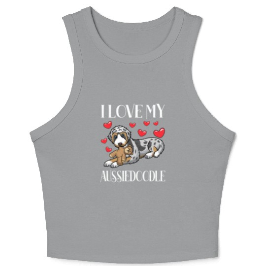 Aussiedoodle Dog With Stuffed Animal Crop Tank Top