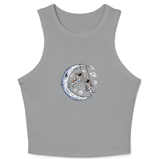 Astronauts on swing on moon Crop Tank Top
