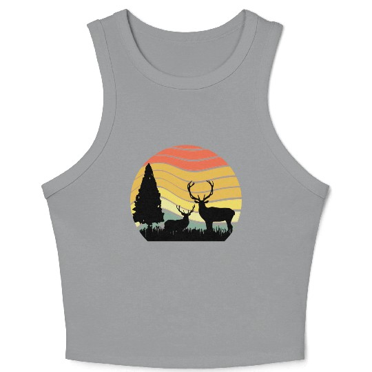 Sunset sunrise nature deer in the zoo Crop Tank Top