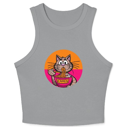 Colorful Ramen Cat Orange and Pink Crop Tank Top