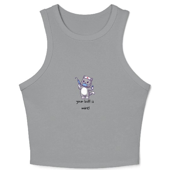 Cute nurse cat wearing medical mask with syringe, Crop Tank Top