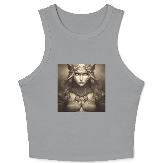 Warrior princess wearing gothic plate dark fantasy Crop Tank Top