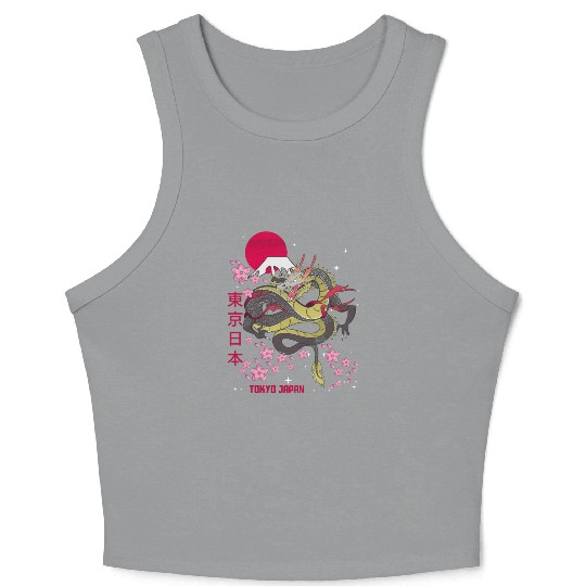 Japanese Tokyo Dragon Asian Vintage Retro Style Crop Tank Top