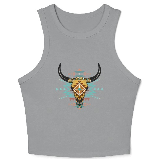 Western Aztec Bull Skull Crop Tank Top