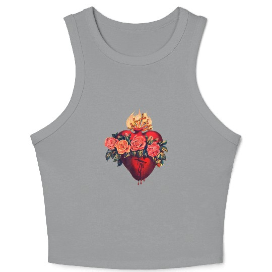 Sacred Heart of Jesus Christ Retro Sunset Art Cath Crop Tank Top