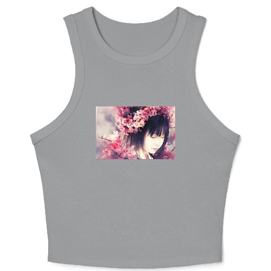 japan girl portrait sakura blossom Japan wallart Crop Tank Top