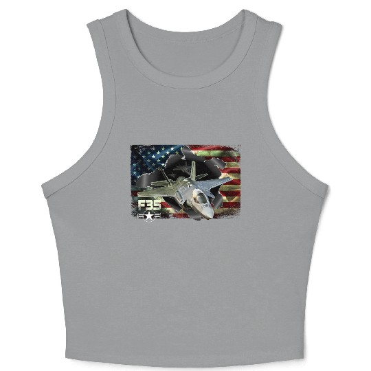 F 35 Lightning Air Force Military Veteran Pride US Crop Tank Top