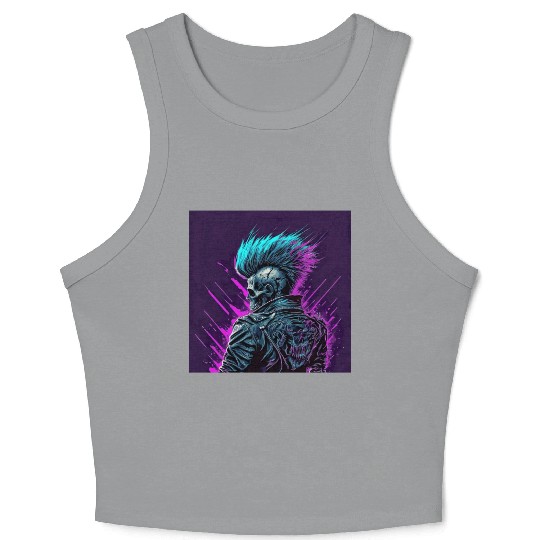 Synthwave Zombie Skull Crop Tank Top