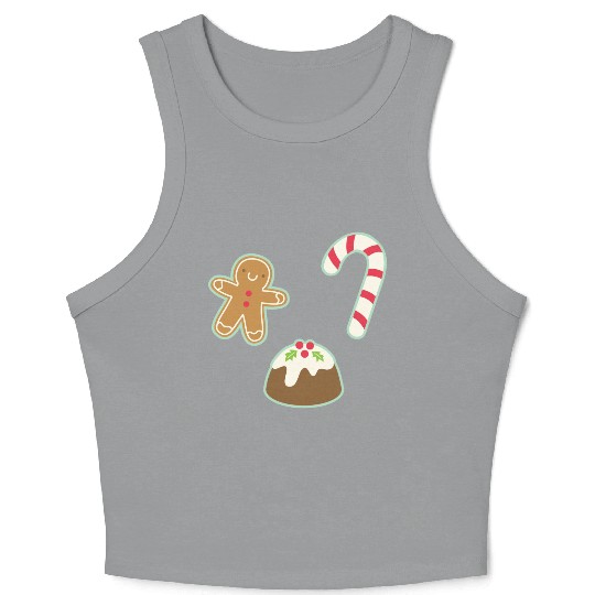 Cute Gingerbread Man Candy Cane and Christmas Crop Tank Top