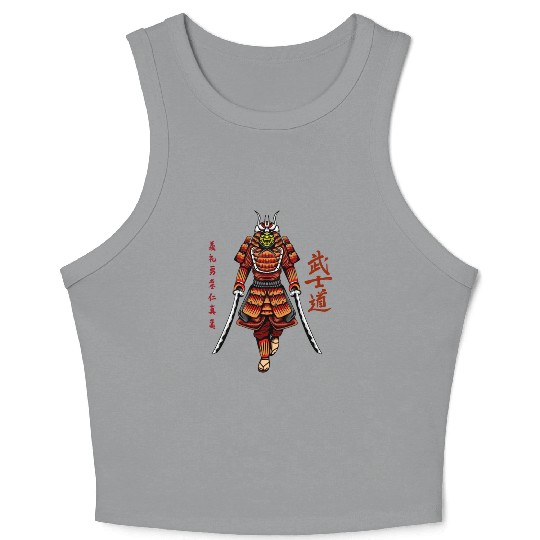 Japanese samurai warrior dark red mask Crop Tank Top