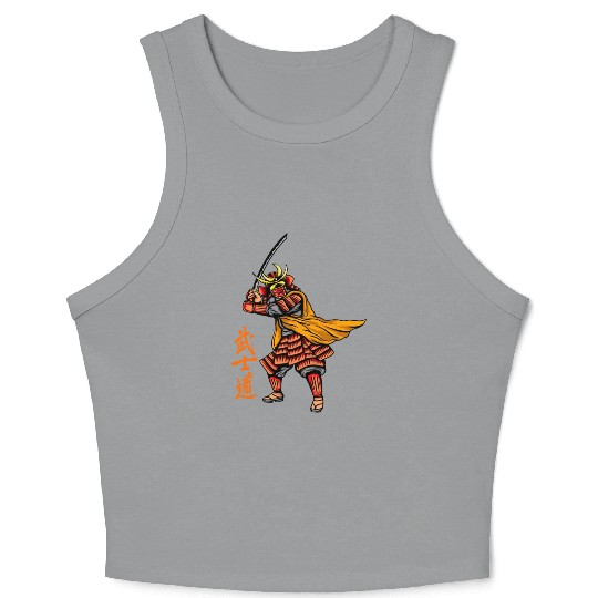 Japanese samurai warrior orange and yellow mask Crop Tank Top