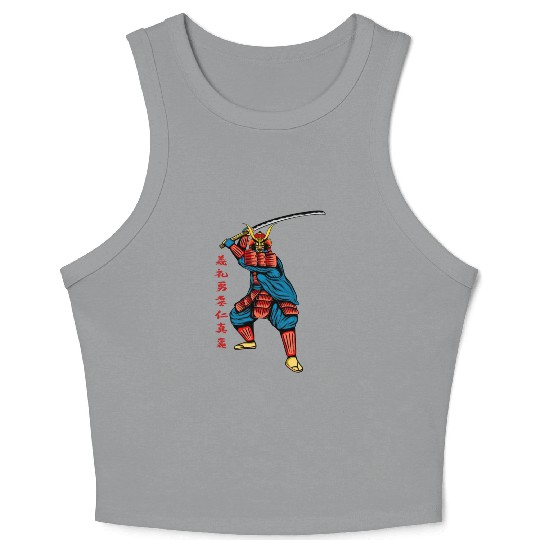 Japanese samurai warrior red writing mask Crop Tank Top
