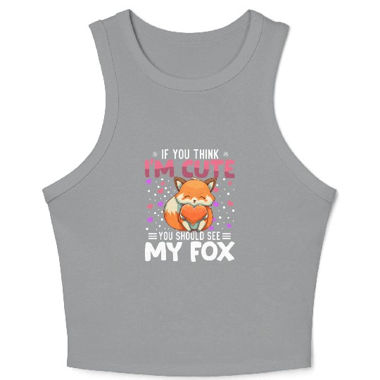 Fox Heart Valentine's Day Animal For Womens Kids Crop Tank Top