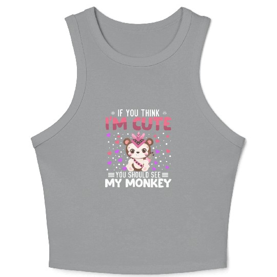 Monkey Heart Valentine's Day Animal For Womens Crop Tank Top