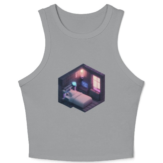 Isometric Voxel Bedroom - Synthwave Future Room Crop Tank Top