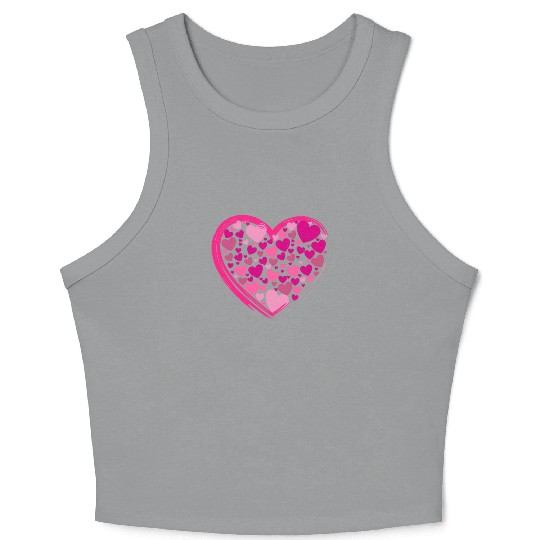 Cute Pink and Lilac Hearts in a Big Pink Heart Crop Tank Top