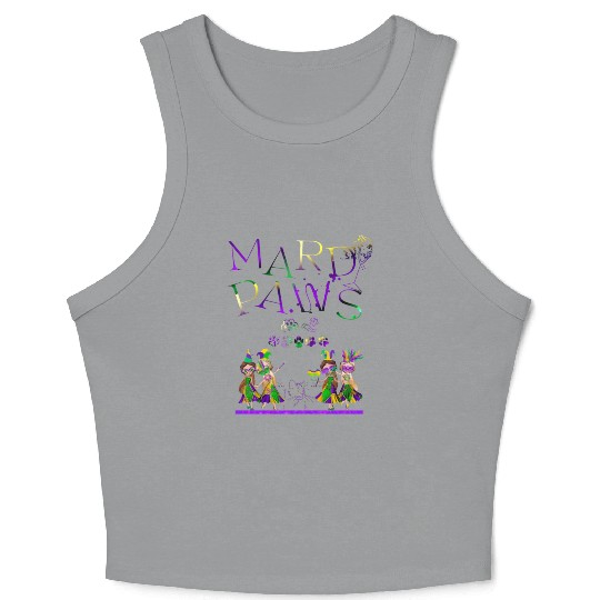 Mardi gras purple and gold cat- teddy bear+sticker Crop Tank Top