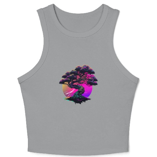 Synthwave Bonsai Tree Crop Tank Top