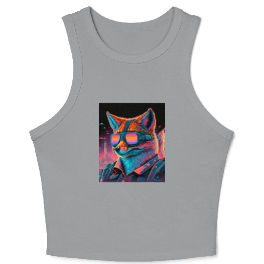 Retro Futuristic Synthwave Fox Crop Tank Top