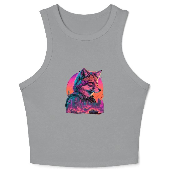 Retro Futuristic Synthwave Fox Crop Tank Top