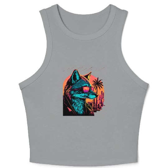 Retro Futuristic Synthwave Fox Crop Tank Top