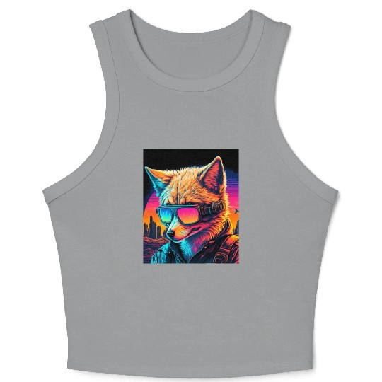 Retro Futuristic Synthwave Fox Crop Tank Top