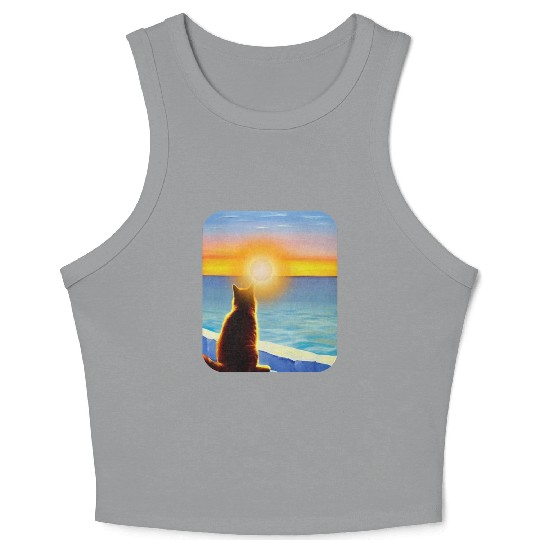 Cat watching sunset Classic Crop Tank Top