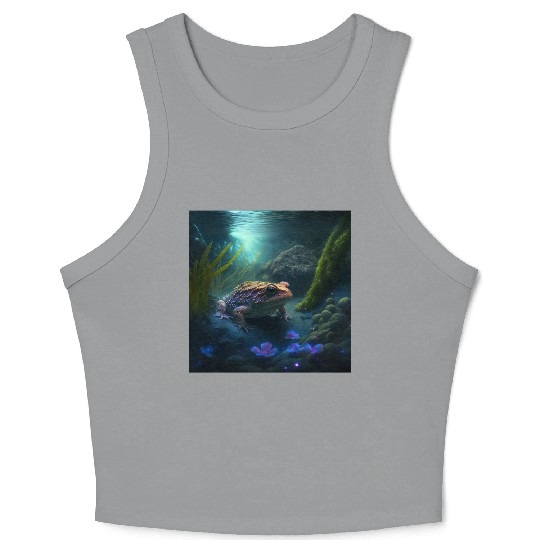 A toad in a creek the toad has blue glowing eyes Crop Tank Top