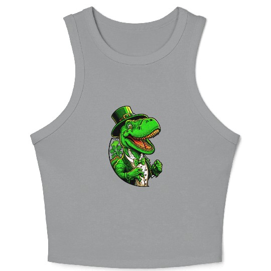 St Patricks Day T-rex Dinosaur With Top Hat Crop Tank Top