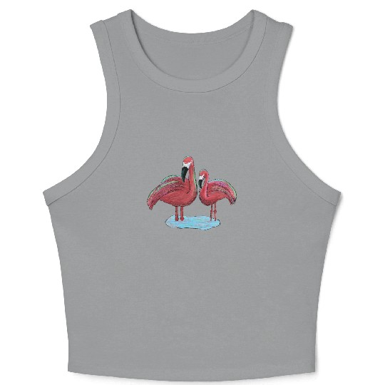 Trippy Flamingos Digital Sketch and Painting Crop Tank Top