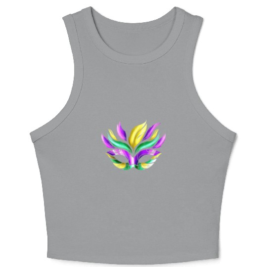 Purple, Green And Golden Mask For Mardi Gras Crop Tank Top